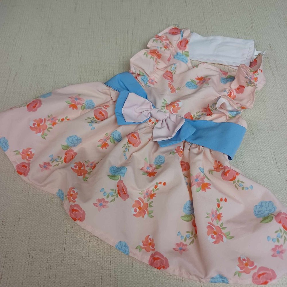 Pink blue floral Bow Dog Puppy Dress Simply Wag M